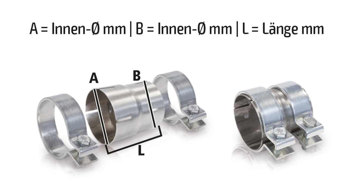 HJS | Adapter-Stück (Edelstahl) | 90 60 5331 | 70mm > 60mm | Länge 125mm